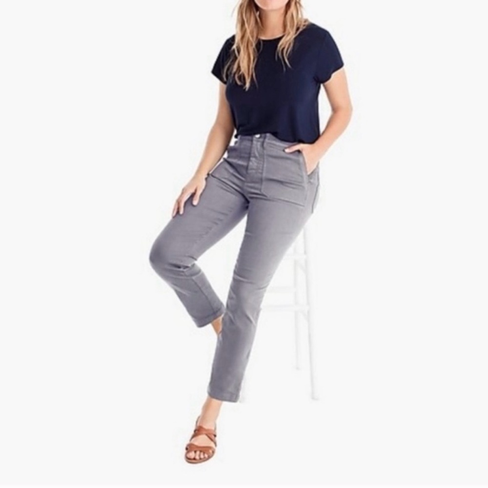 J Crew Women's Vintage straight leg cargo pants, slub sateen gray, 27, NWT